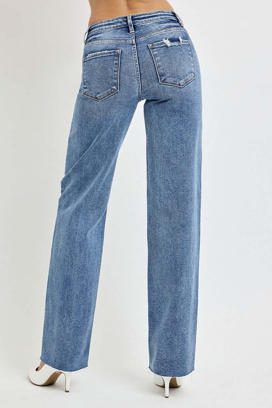 RISEN Full Size High Rise Straight Leg Jeans with pockets.