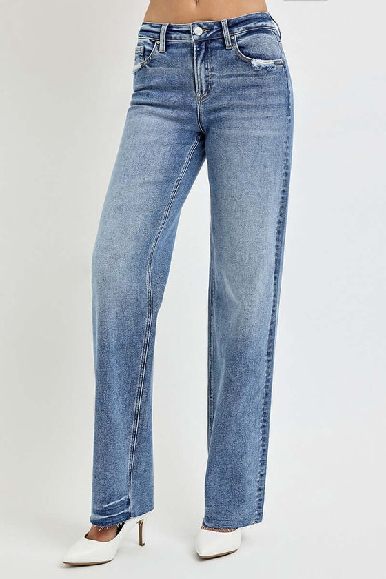 RISEN Full Size High Rise Straight Leg Jeans with Pockets, stretchy denim.