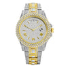 Watch with full diamond accents, high-end double calendar, fashionable business quartz model.