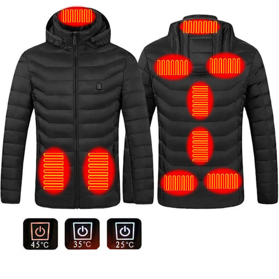 New heated coat with visible heating panels and temperature settings for ultimate winter comfort and style.