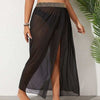 Women's plus size breathable mesh split beach skirt in solid color.