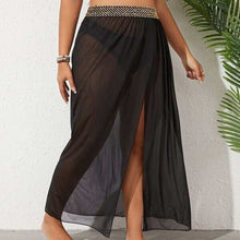  Women's plus size breathable mesh split beach skirt in solid color.