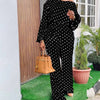 Polka dot printed long-sleeved trousers with lantern sleeves, black and white, loose-fit suit.