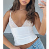 Women's V-neck camisole with lace and back zipper design, slim sleeveless summer top.