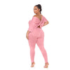 Loose casual back twist backless solid color two-piece suit in pink.