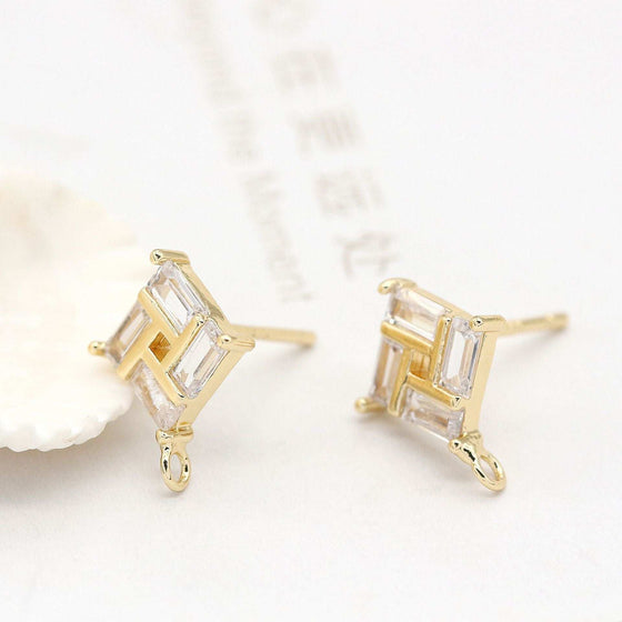 Stone Plated 14K Real Gold Earrings with hand-polished 925 silver needle and mirror finish.