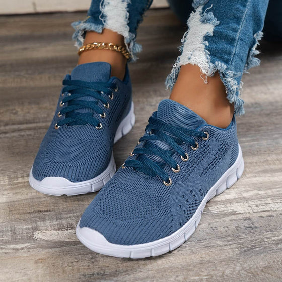 Fashion Blue Running Soft Bottom Comfortable Women's Shoes with mesh lining and wedge heel.