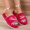 Peep Toe House Slippers for Women in red, winter furry design, cozy terry cloth.