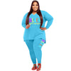 Plus size printed two-piece sports set for women in blue.