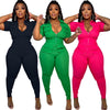 New Women's Zipper Jumpsuit with Three-dimensional Pockets in Black, Green, and Pink