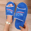 Peep Toe House Slippers for Women in blue, winter furry design.