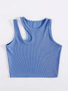 Blue women's hollowed-out bottoming camisole, ultra-short length, European and American style.