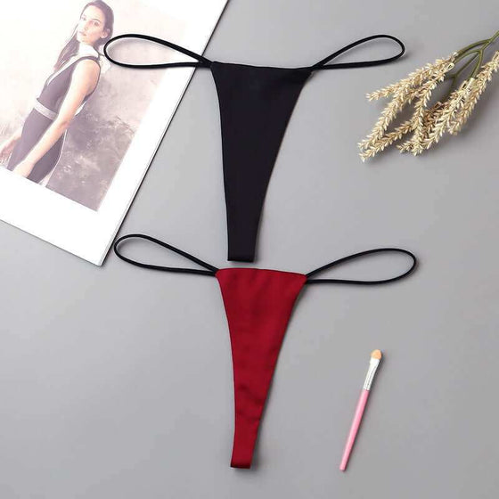 Women's Minimalist Low Waisted Underwear in black and wine red, T-back style.