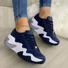  Women Shoes Lace-up Sports Sneakers in patent leather with sponge cake heel and stylish design.