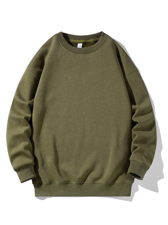 Men's solid color round neck long sleeve sweatshirt in olive green.