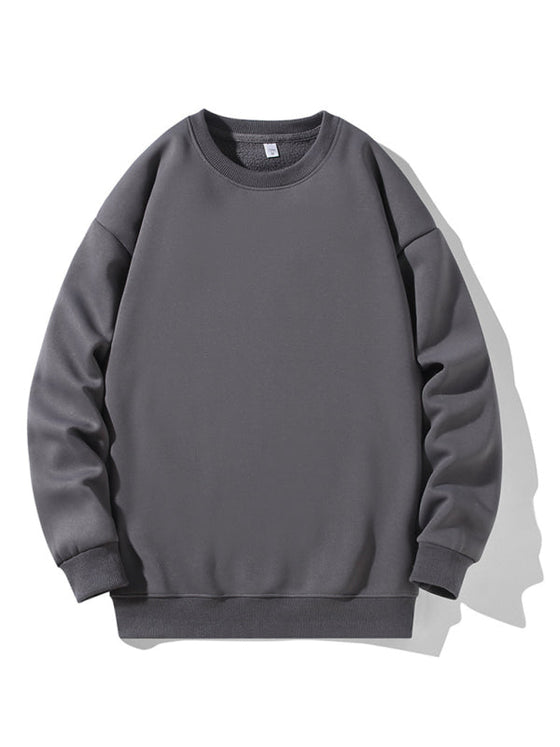 Men's solid color round neck long sleeve sweatshirt in gray.