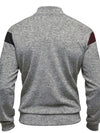 Men's heavy velvet stand collar zipper jacket with cationic stitching, contrast color, casual long sleeve sweatshirt.