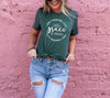 Women's His Grace Is Enough Short Sleeve Casual Tee Shirt in green with white print.